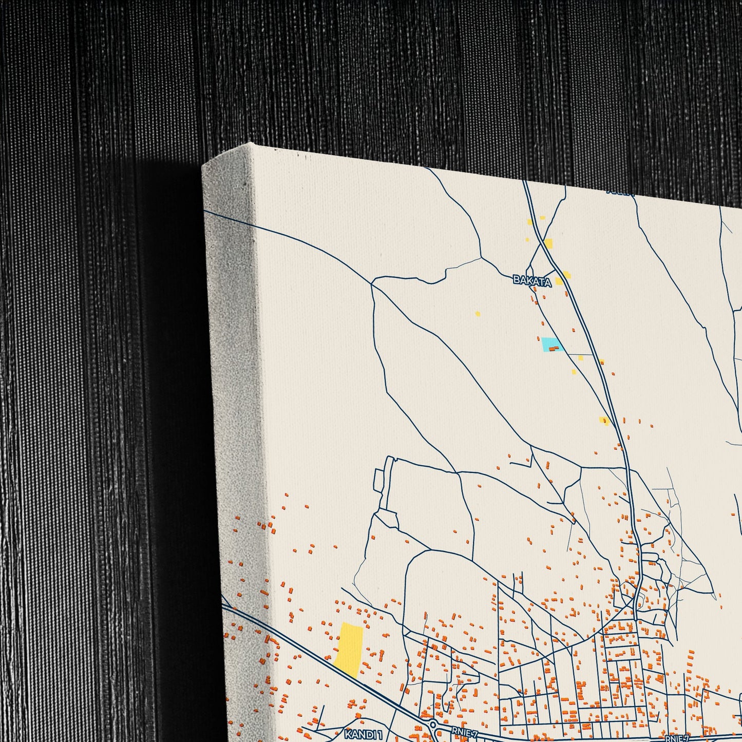 Kandi Benin Colorful City Map Canvas Print Detail