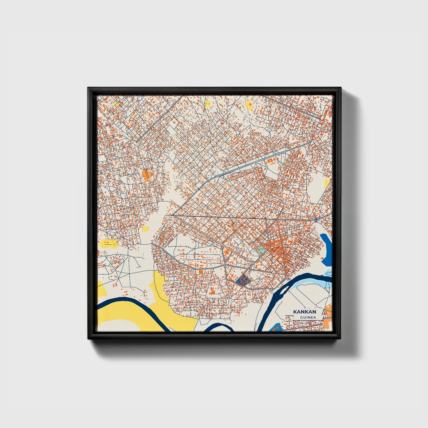 Kankan Guinea Colorful City Map Canvas Print • Black Framed