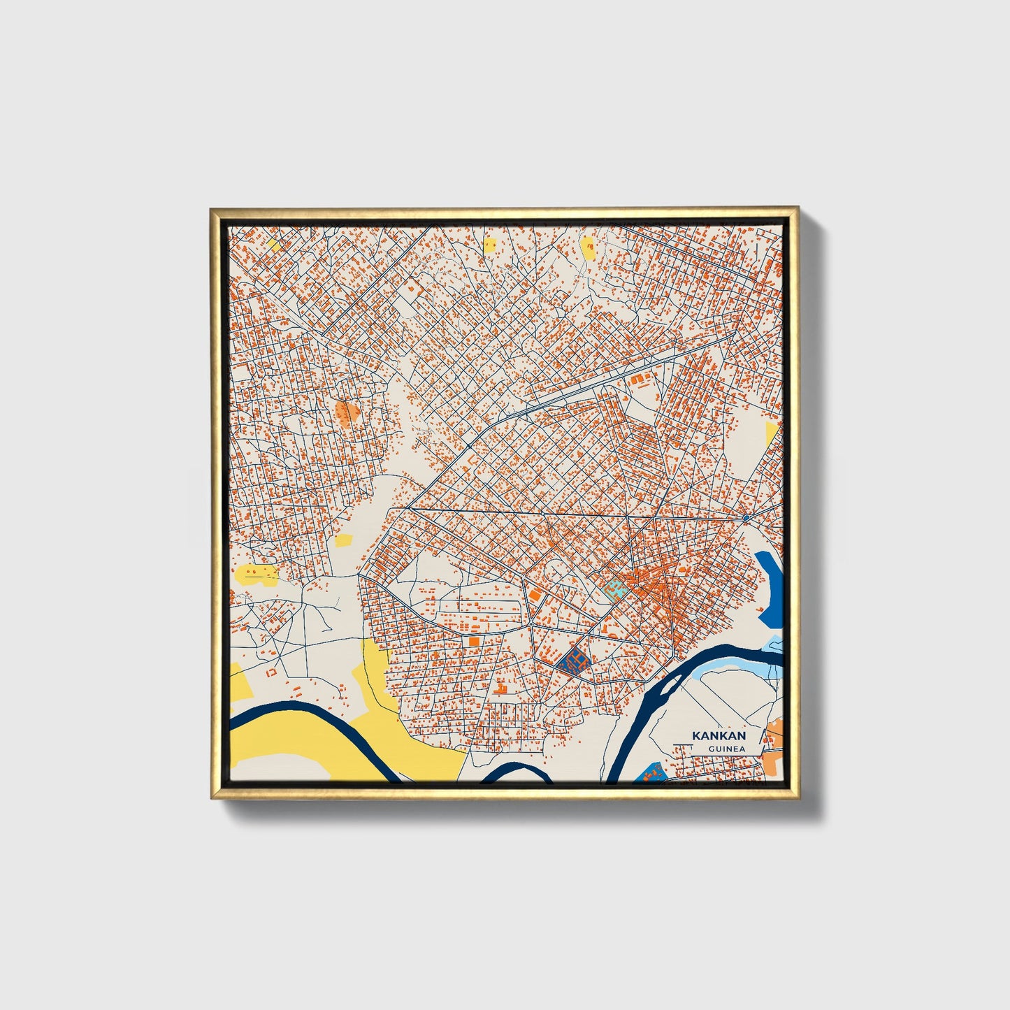 Kankan Guinea Colorful City Map Canvas Print • Gold Framed