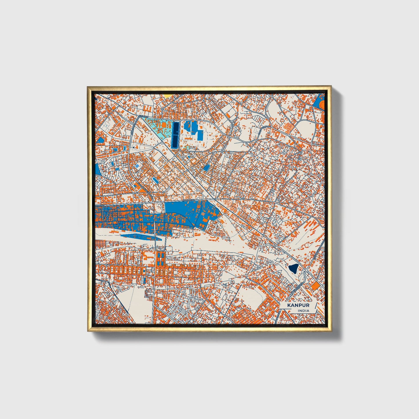 Kanpur India Colorful City Map Canvas Print • Gold Framed