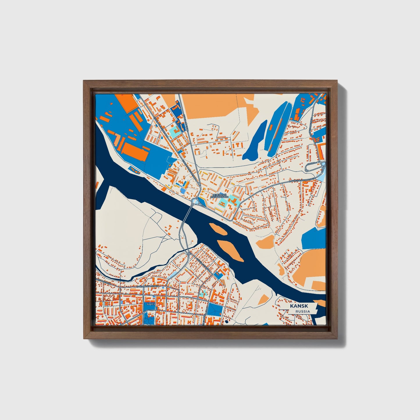 Канск Russia Colorful City Map Canvas Print • Dark Wooden Framed