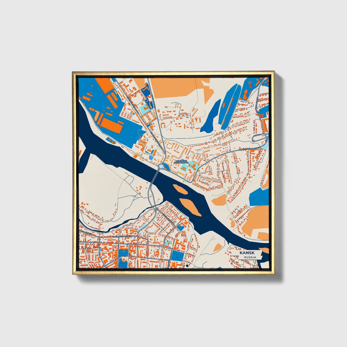 Канск Russia Colorful City Map Canvas Print • Gold Framed
