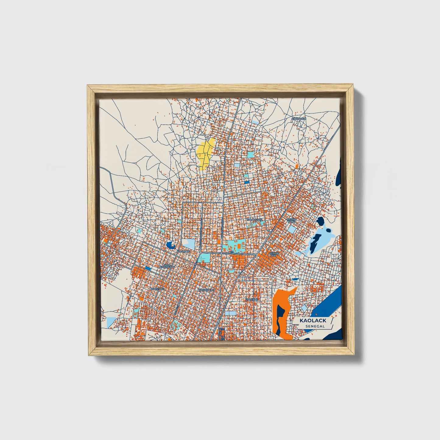 Kaolack Senegal Colorful City Map Canvas Print • Natural Wooden Framed