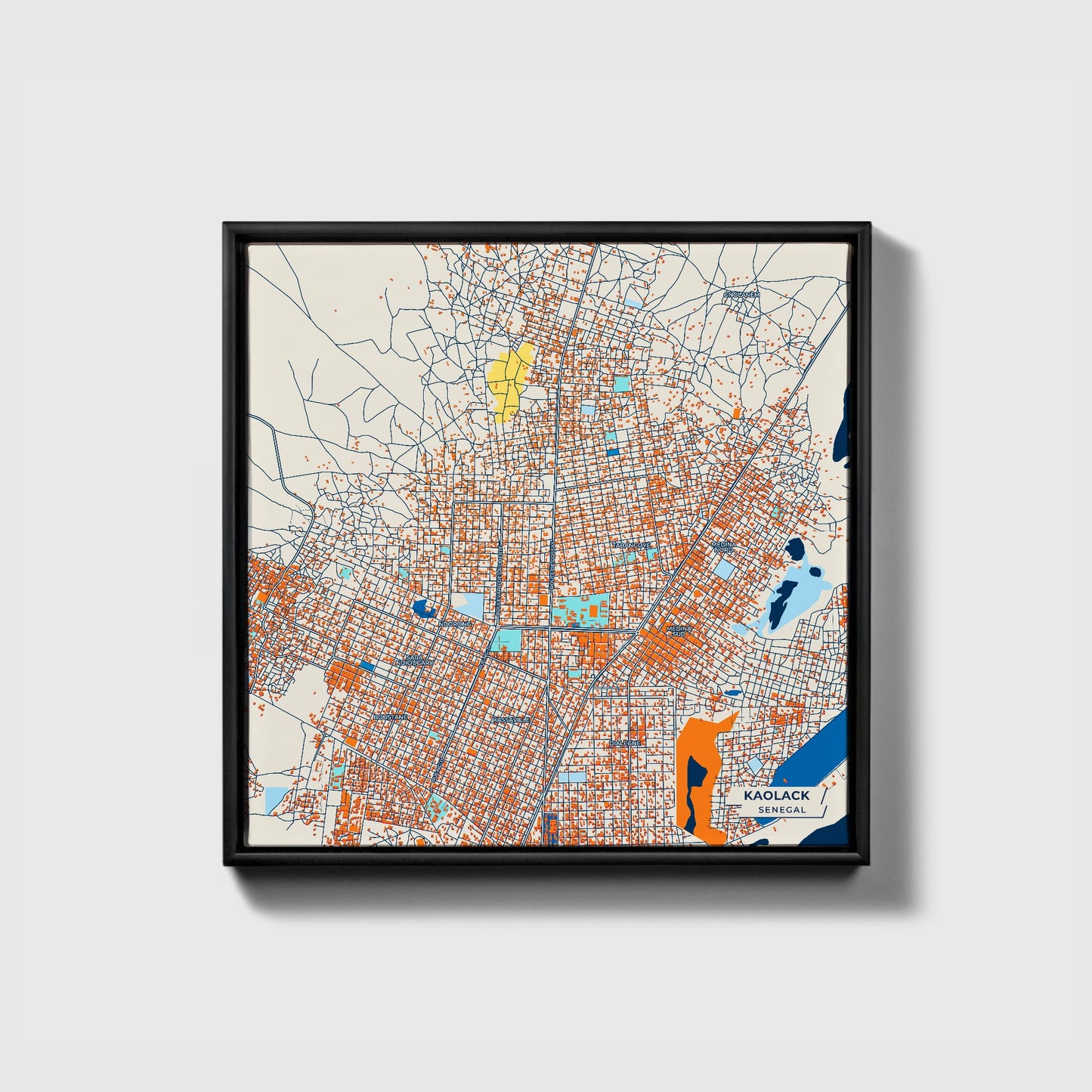 Kaolack Senegal Colorful City Map Canvas Print • Black Framed