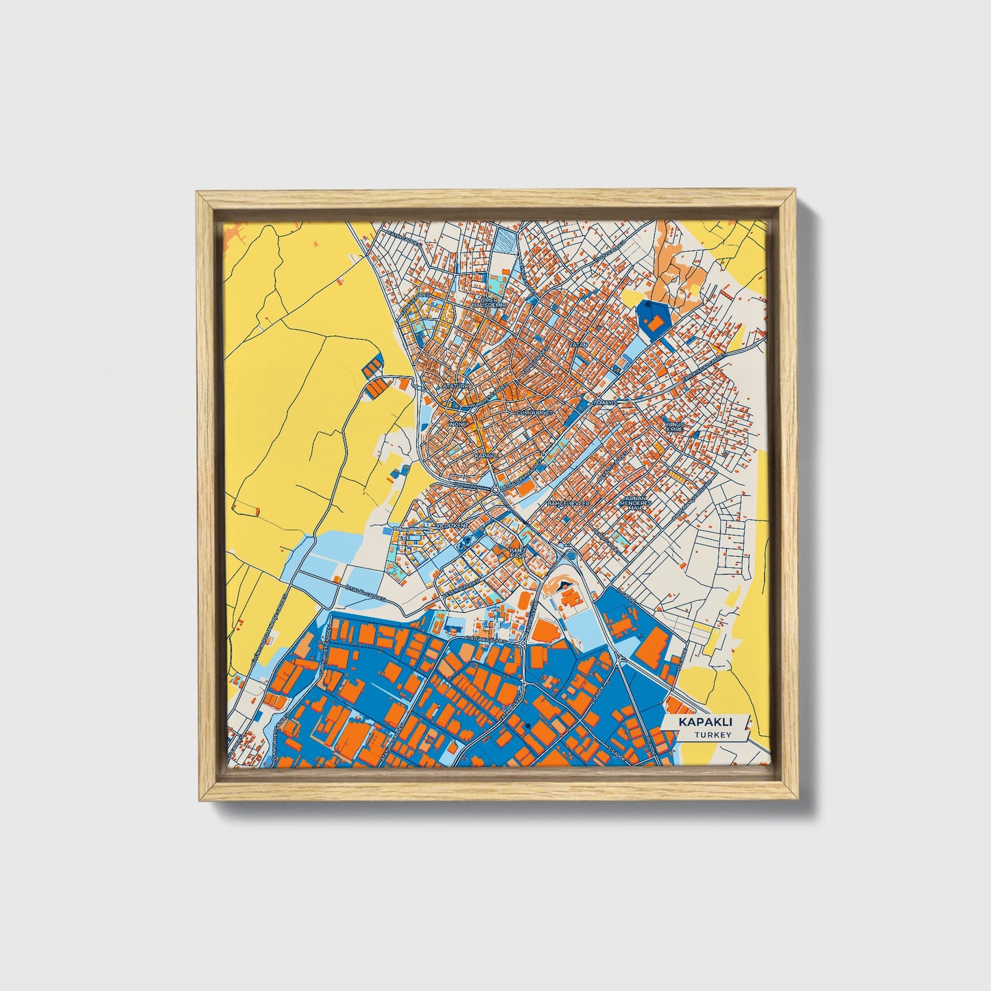 Kapakli Turkey Colorful City Map Canvas Print • Natural Wooden Framed
