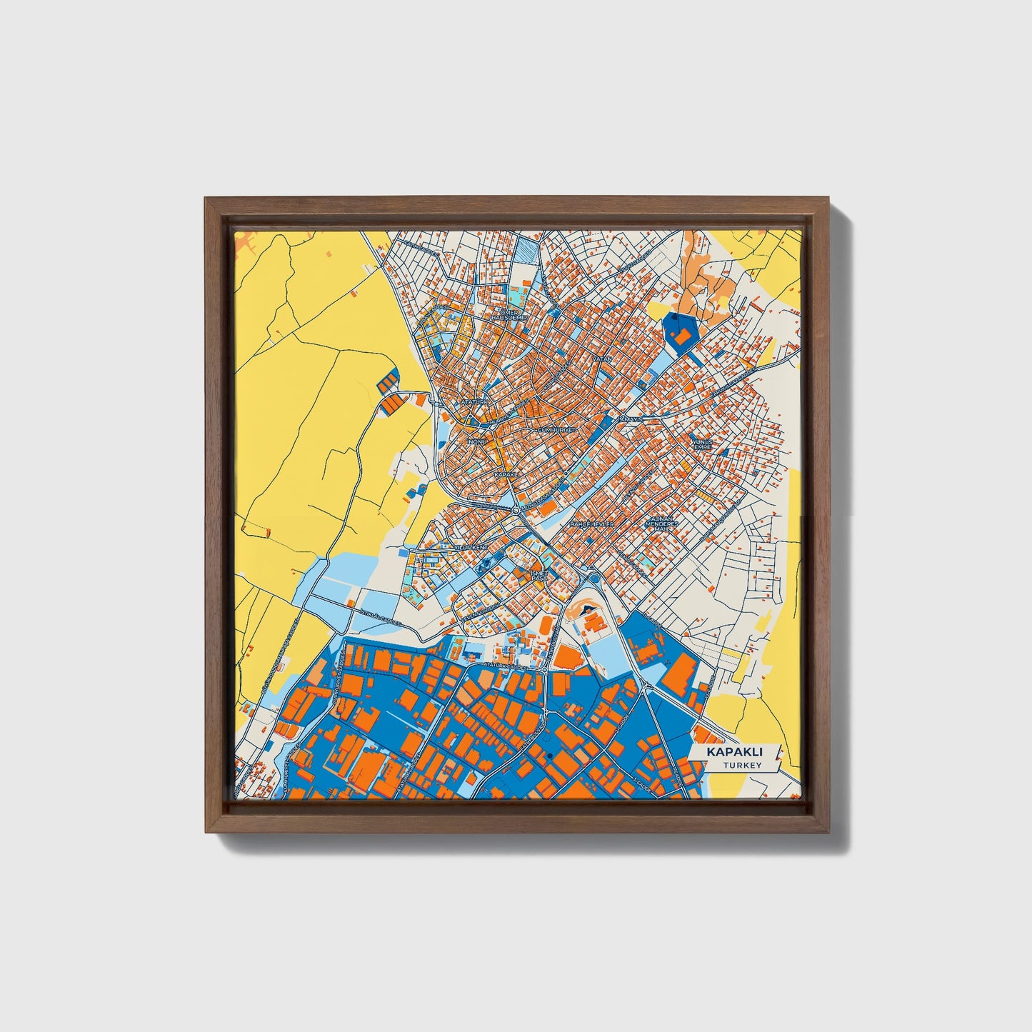 Kapakli Turkey Colorful City Map Canvas Print • Dark Wooden Framed