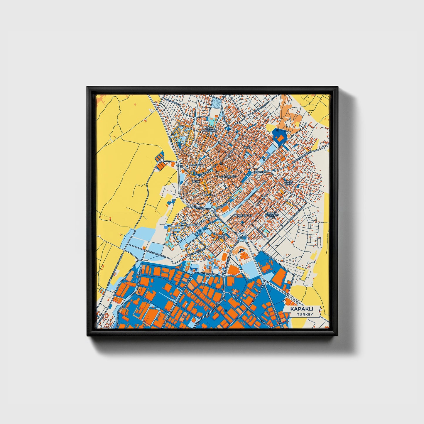 Kapakli Turkey Colorful City Map Canvas Print • Black Framed