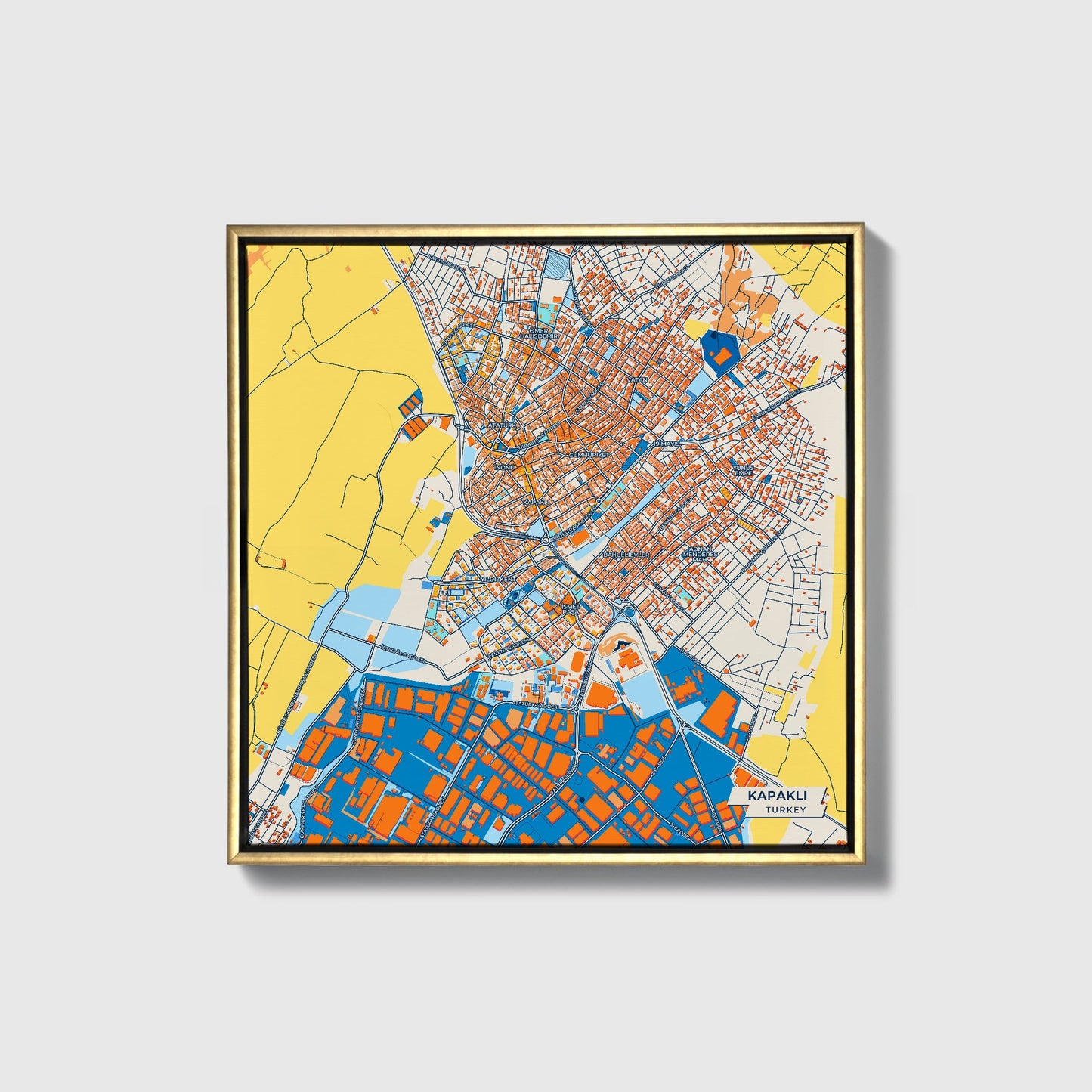 Kapakli Turkey Colorful City Map Canvas Print • Gold Framed