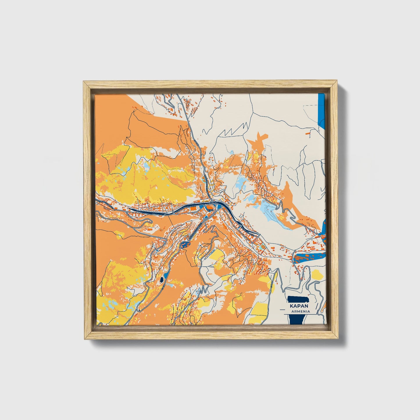Kapan Armenia Colorful City Map Canvas Print • Natural Wooden Framed