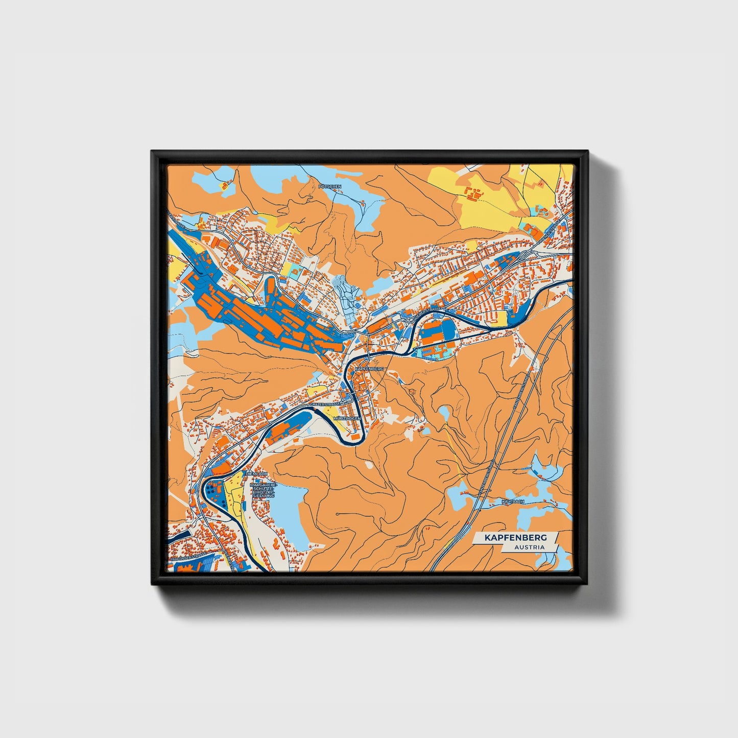 Kapfenberg Austria Colorful City Map Canvas Print • Black Framed