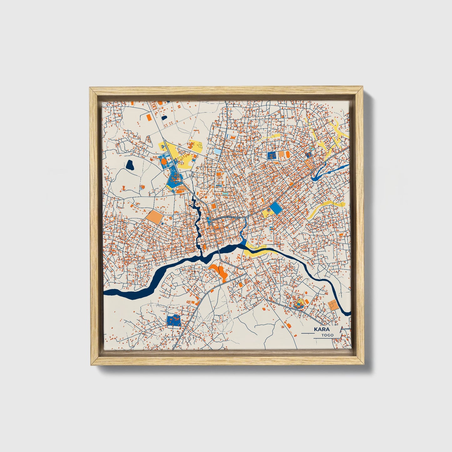 Kara Togo Colorful City Map Canvas Print • Natural Wooden Framed