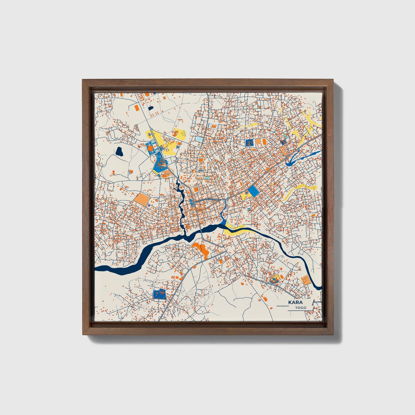 Kara Togo Colorful City Map Canvas Print • Dark Wooden Framed