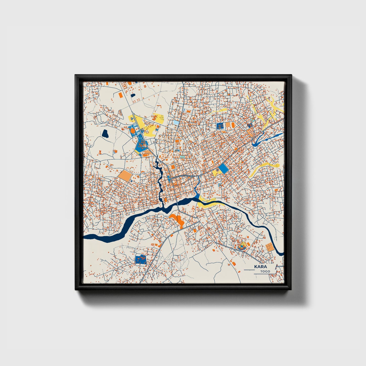 Kara Togo Colorful City Map Canvas Print • Black Framed