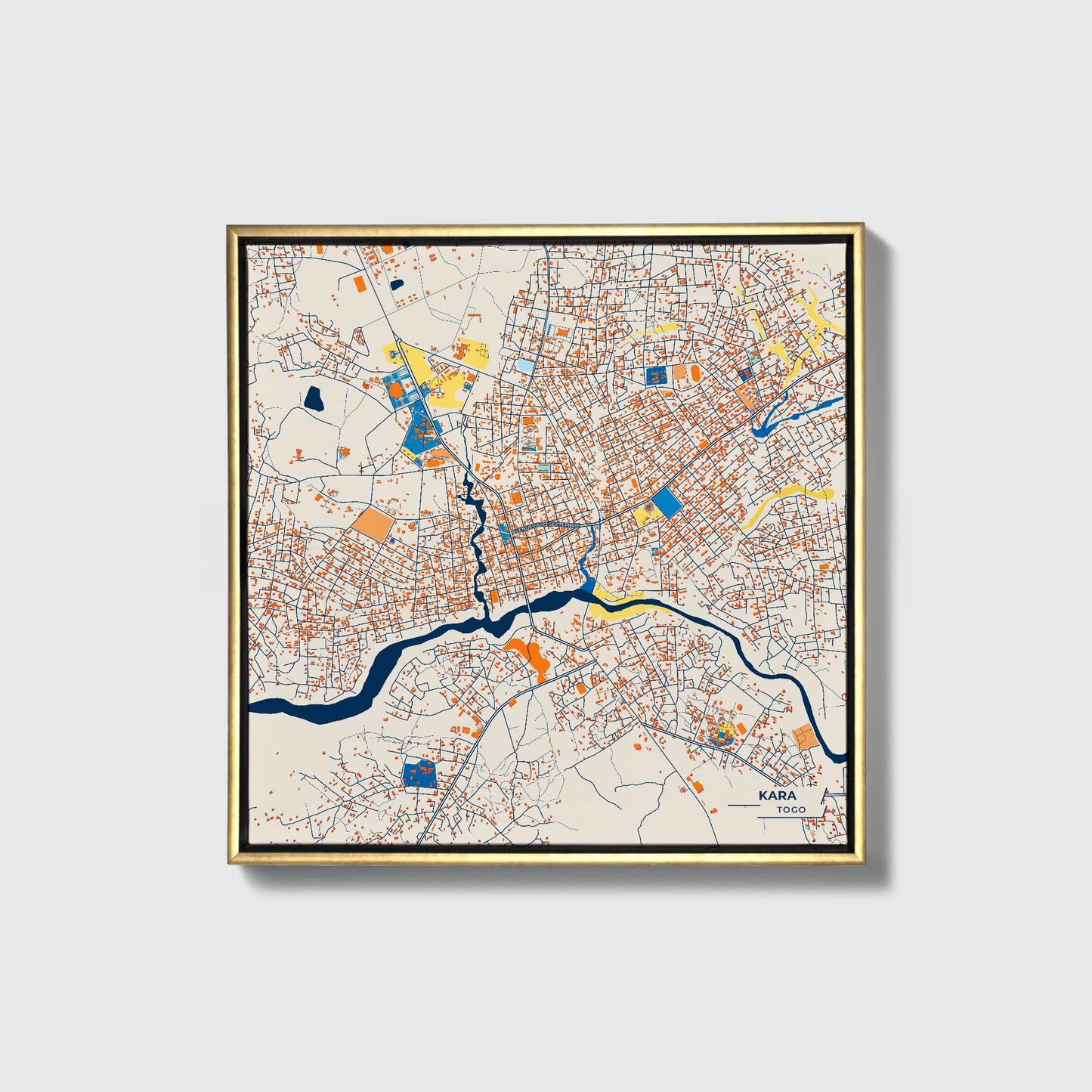 Kara Togo Colorful City Map Canvas Print • Gold Framed