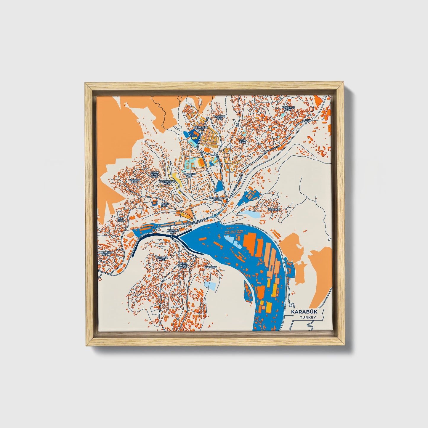 Karabük Turkey Colorful City Map Canvas Print • Natural Wooden Framed