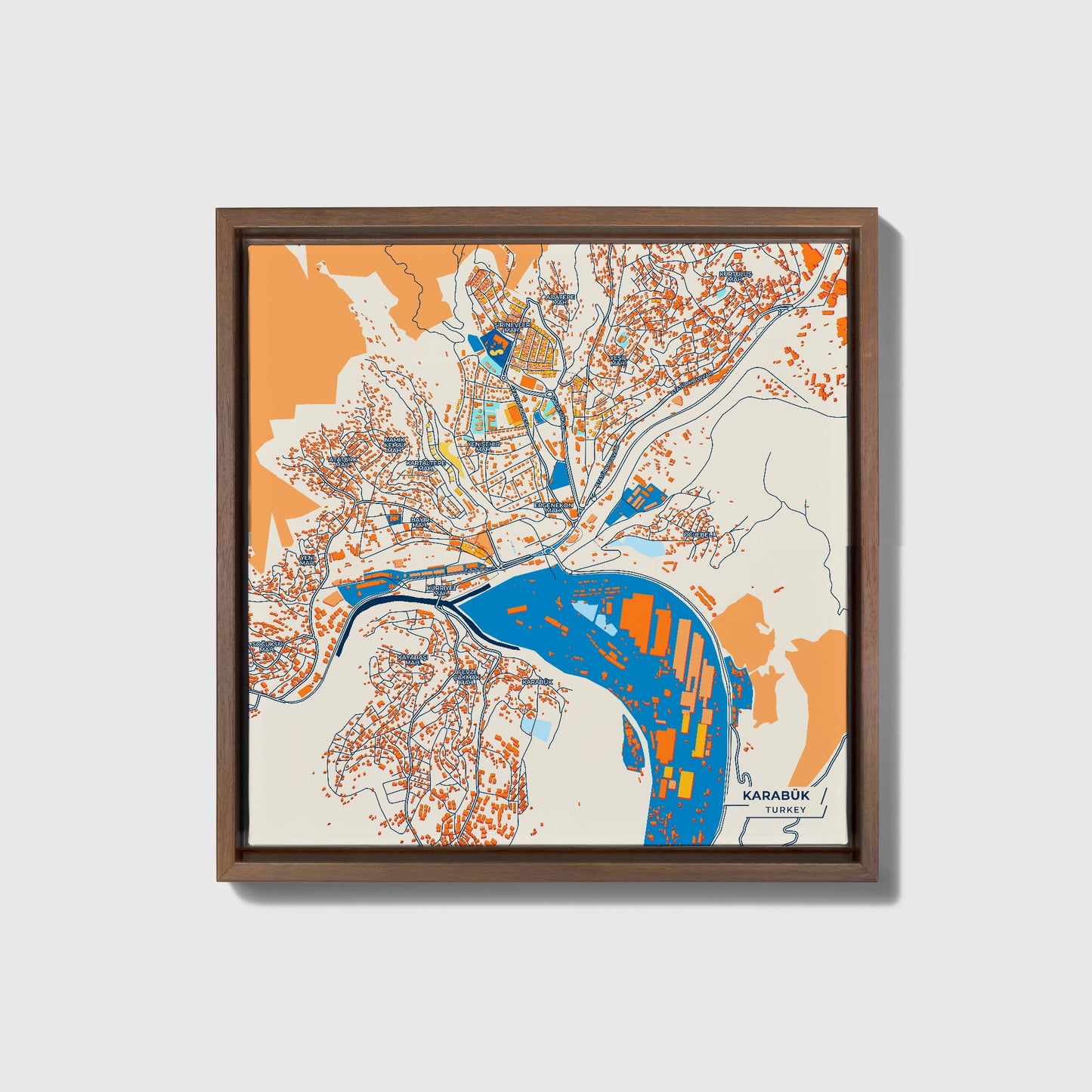 Karabük Turkey Colorful City Map Canvas Print • Dark Wooden Framed