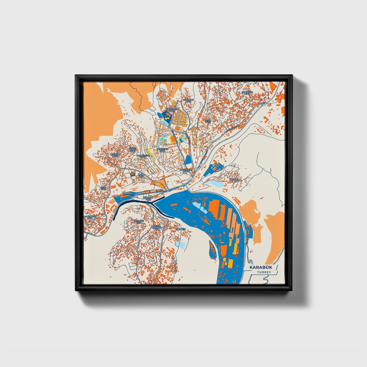 Karabük Turkey Colorful City Map Canvas Print • Black Framed