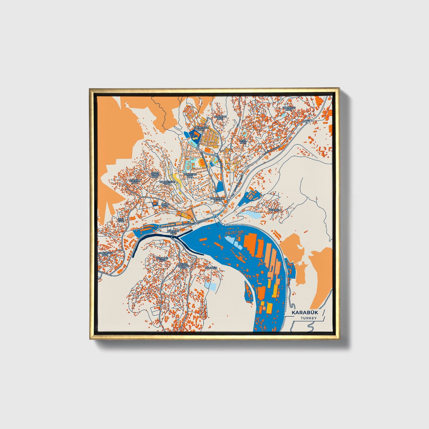 Karabük Turkey Colorful City Map Canvas Print • Gold Framed