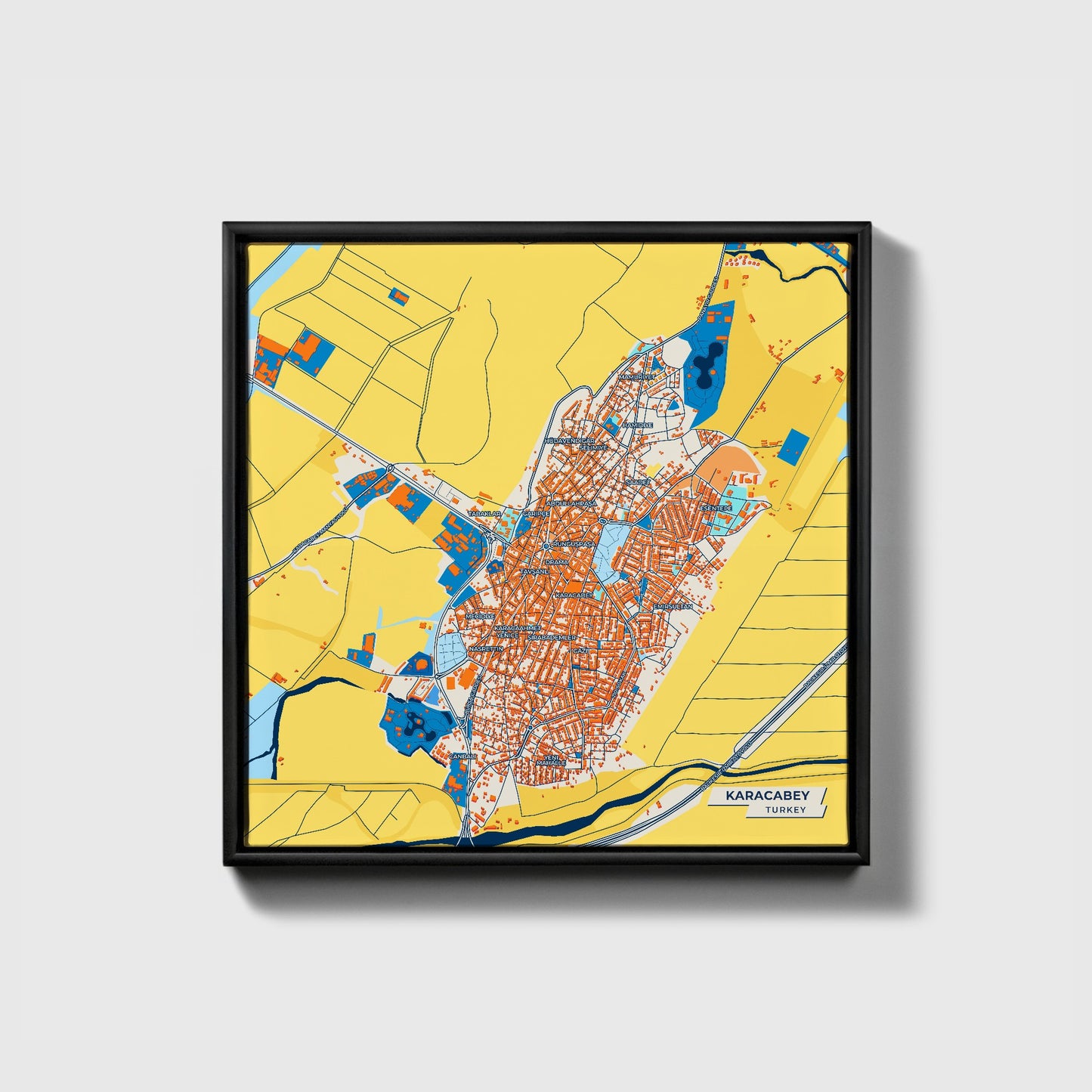 Karacabey Turkey Colorful City Map Canvas Print • Black Framed