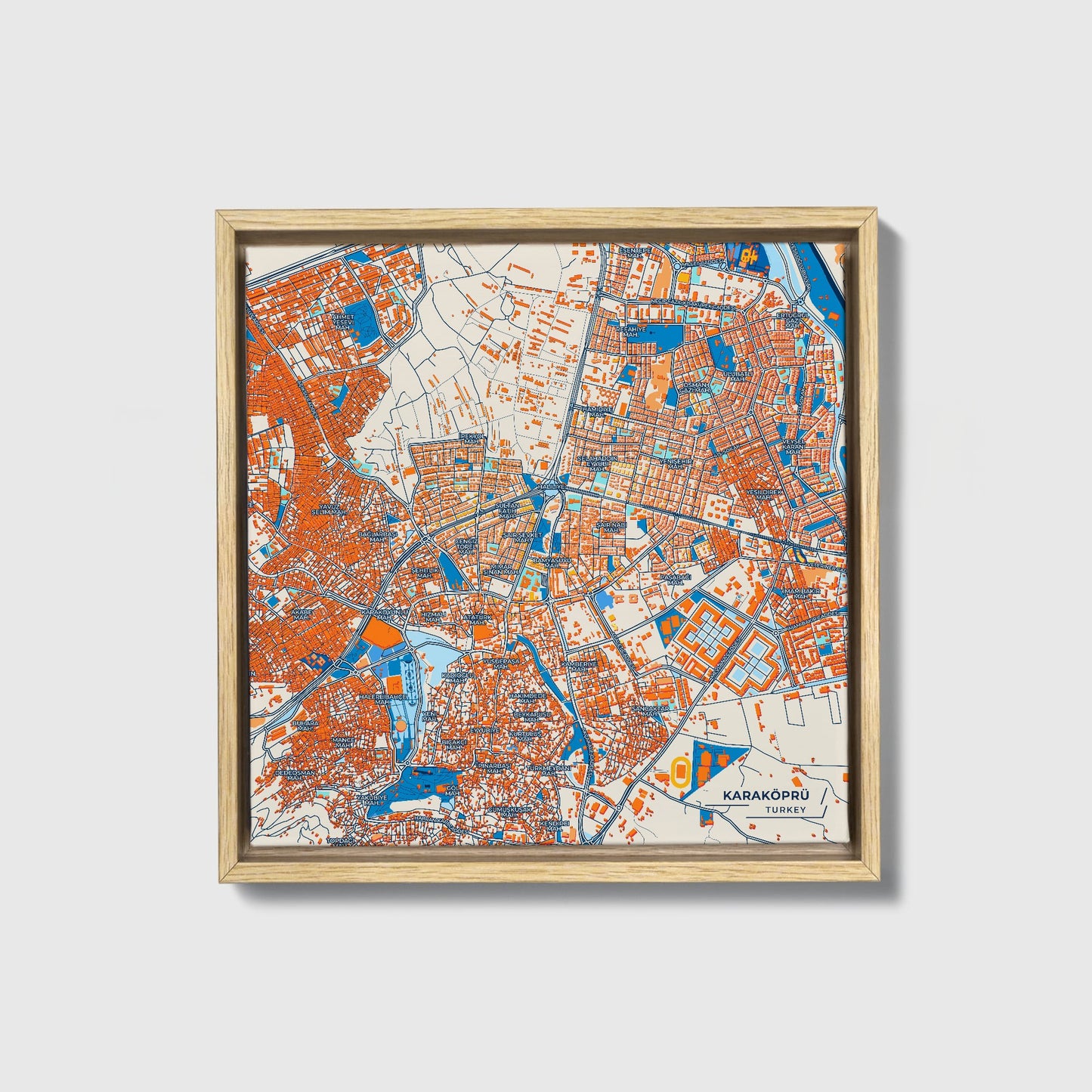 Karaköprü Turkey Colorful City Map Canvas Print • Natural Wooden Framed