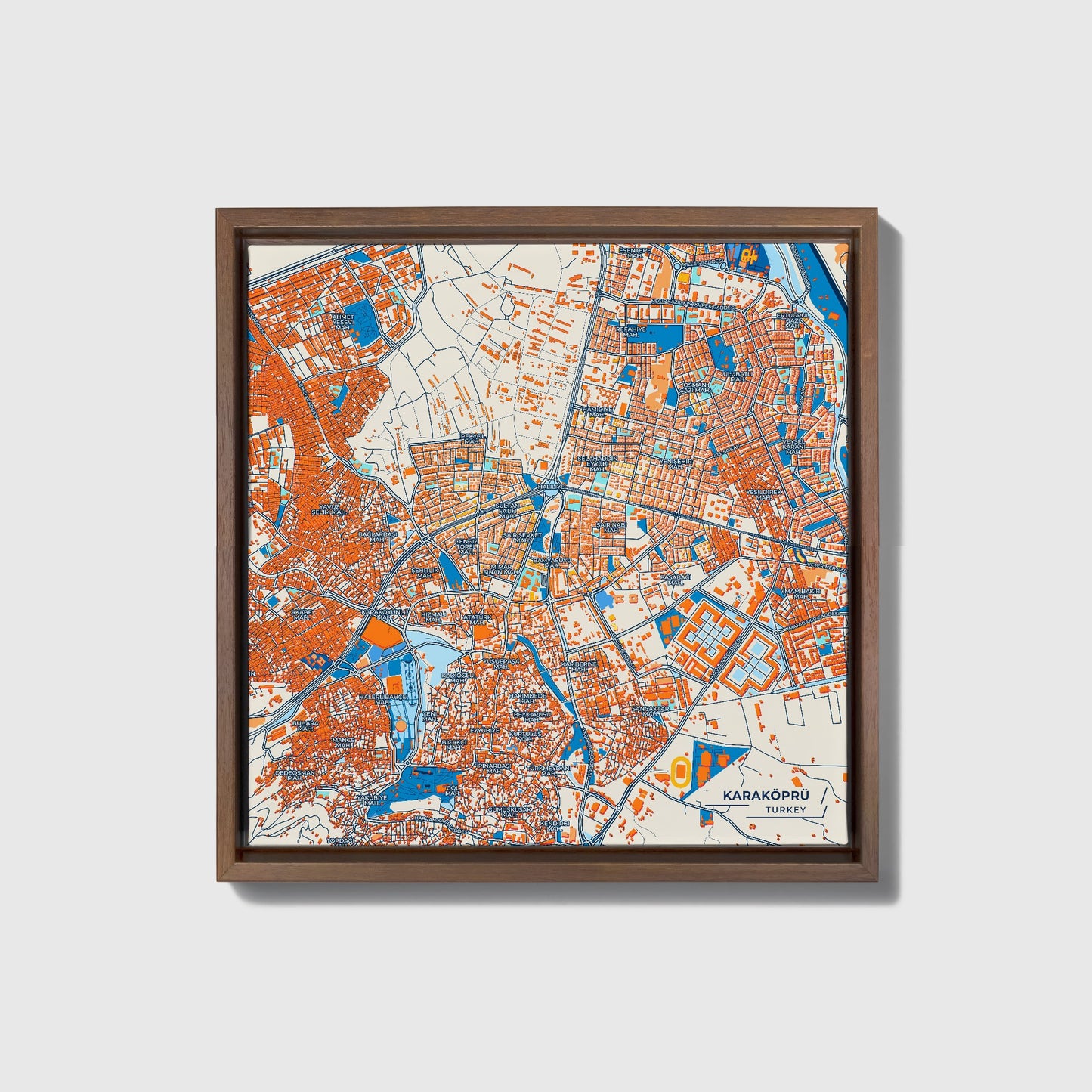 Karaköprü Turkey Colorful City Map Canvas Print • Dark Wooden Framed