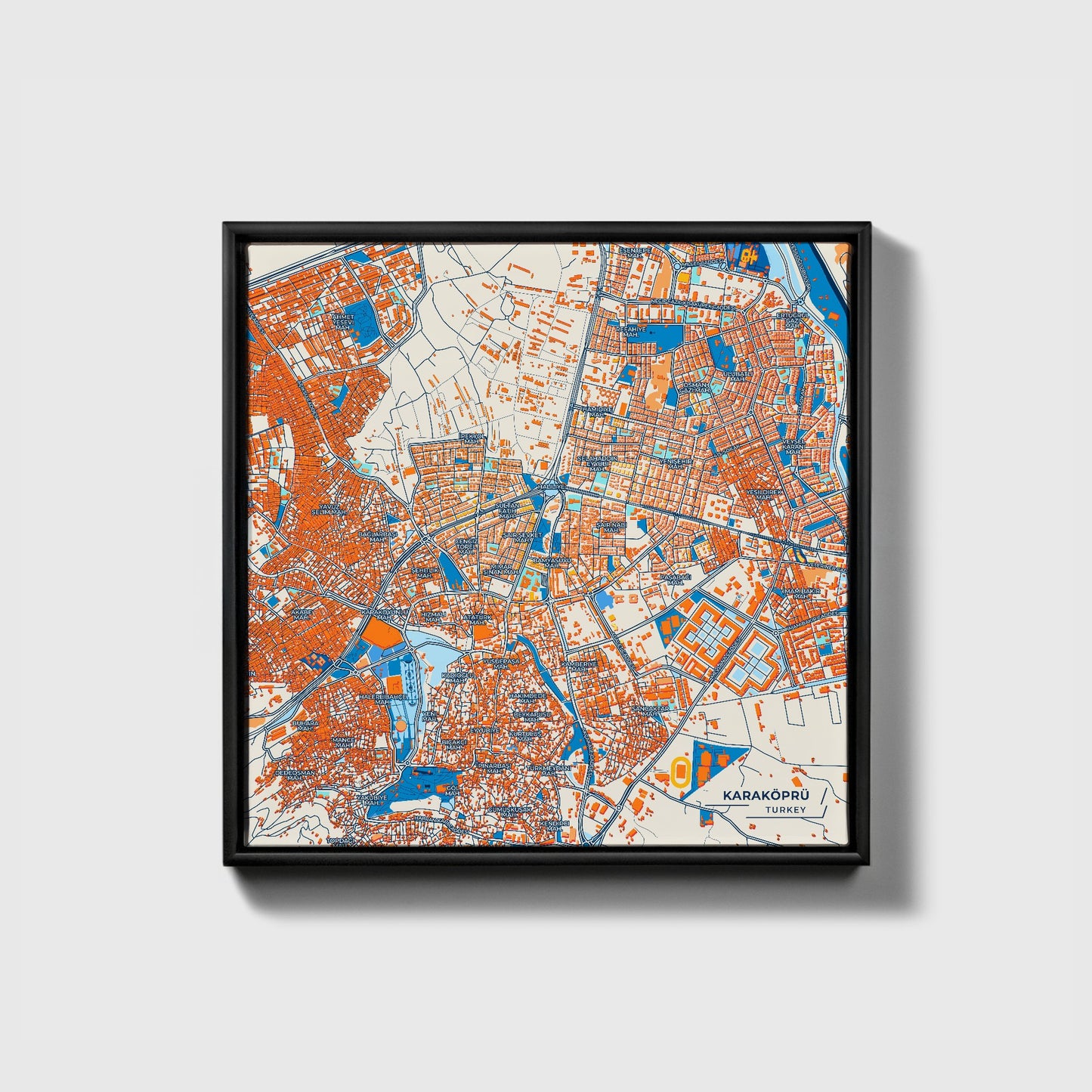 Karaköprü Turkey Colorful City Map Canvas Print • Black Framed