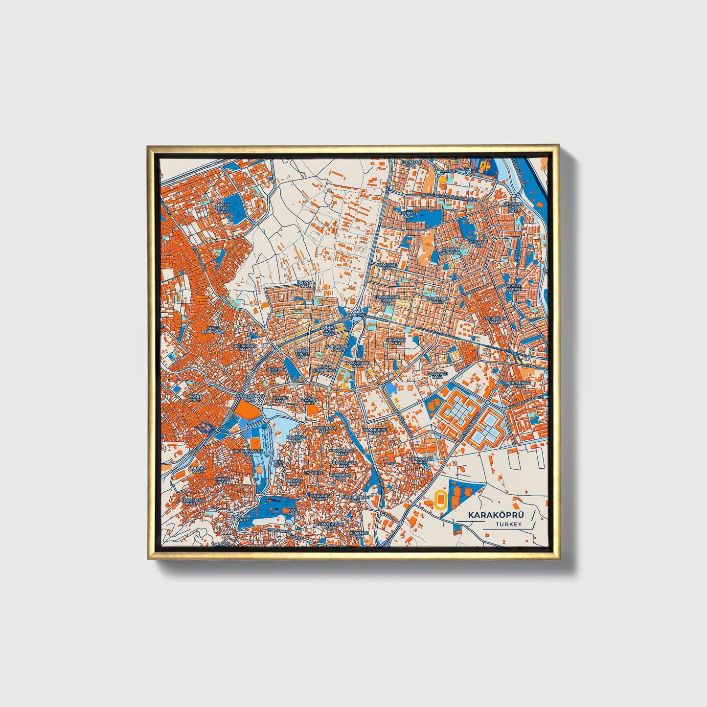 Karaköprü Turkey Colorful City Map Canvas Print • Gold Framed