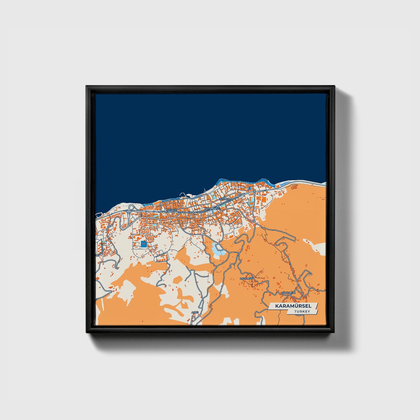 Karamürsel Turkey Colorful City Map Canvas Print • Black Framed