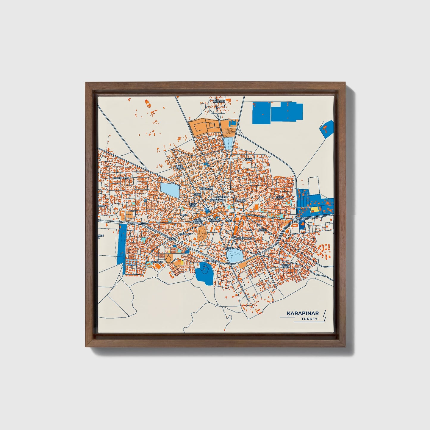 Karapinar Turkey Colorful City Map Canvas Print • Dark Wooden Framed