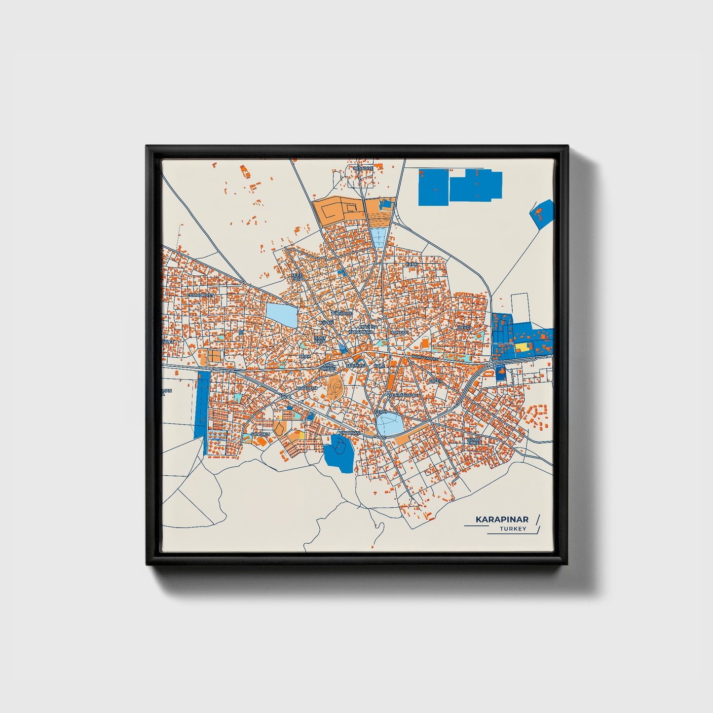 Karapinar Turkey Colorful City Map Canvas Print • Black Framed