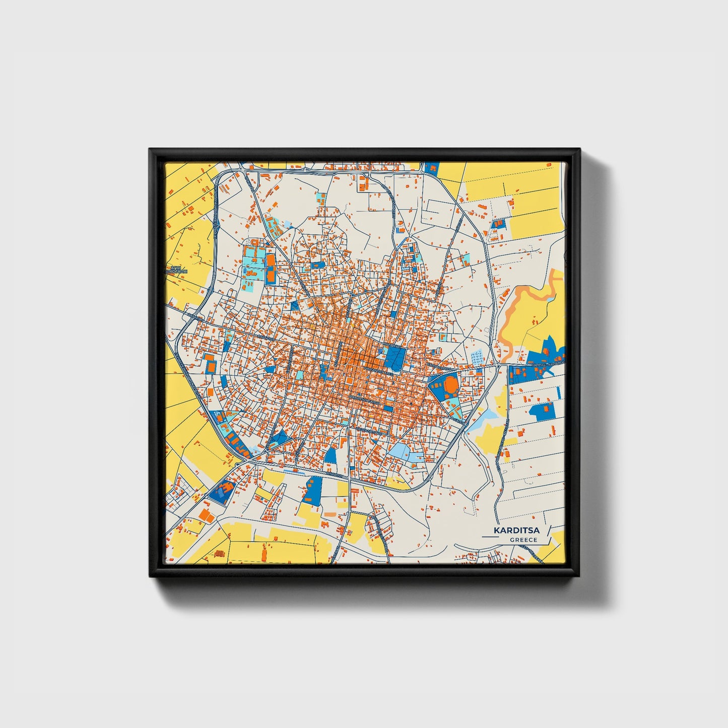 Καρδιτσα Greece Colorful City Map Canvas Print • Black Framed