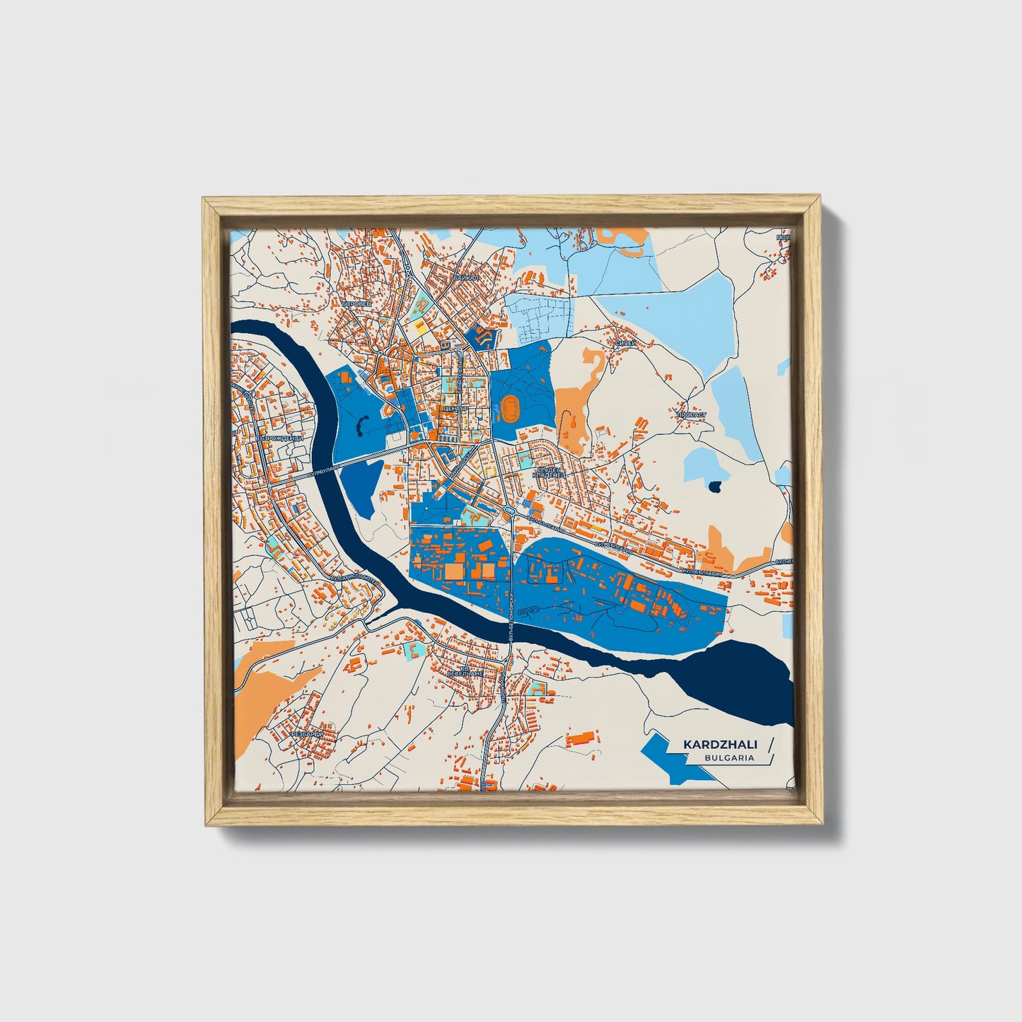 Кърджали Bulgaria Colorful City Map Canvas Print • Natural Wooden Framed