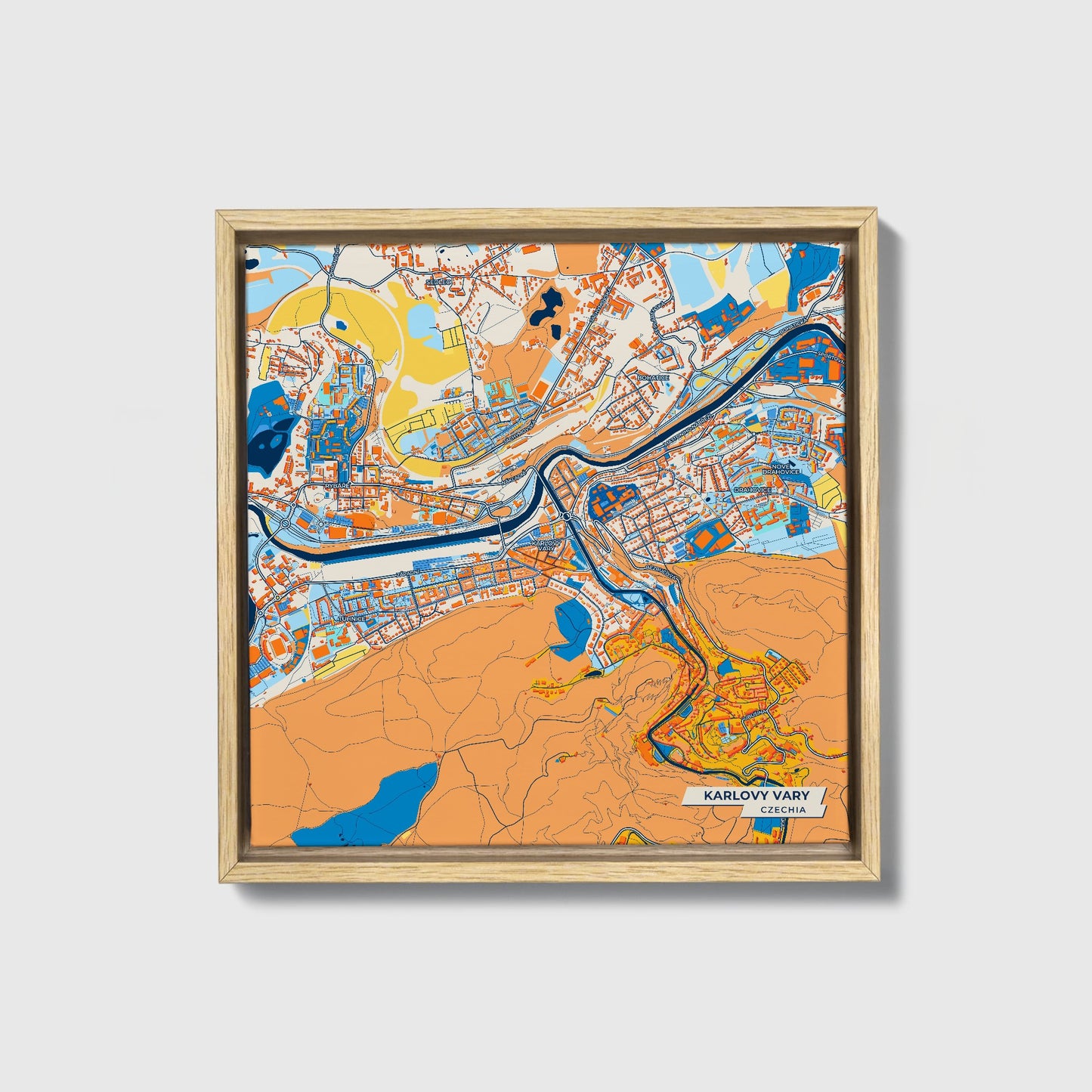 Karlovyvary Czechia Colorful City Map Canvas Print • Natural Wooden Framed
