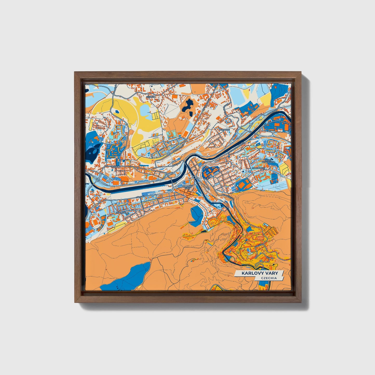 Karlovyvary Czechia Colorful City Map Canvas Print • Dark Wooden Framed