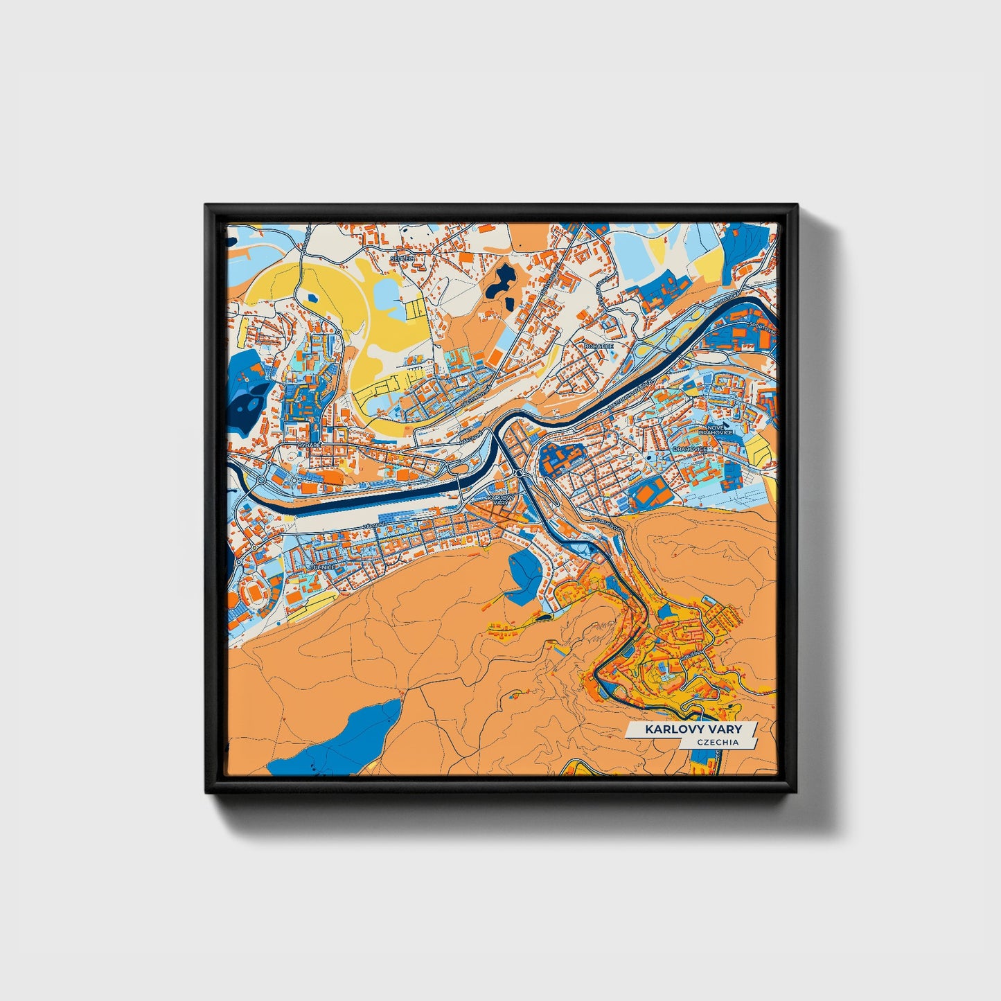 Karlovyvary Czechia Colorful City Map Canvas Print • Black Framed
