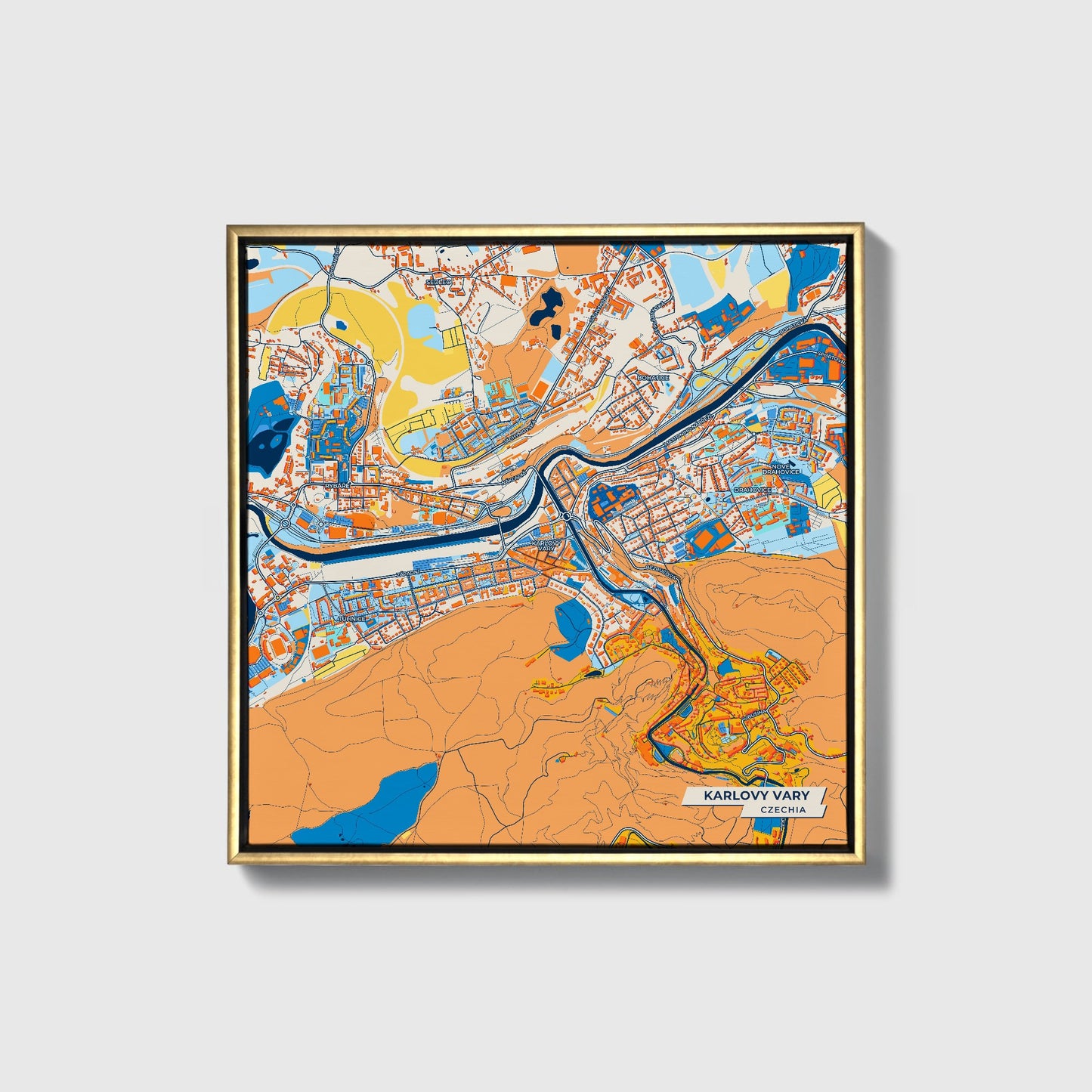 Karlovyvary Czechia Colorful City Map Canvas Print • Gold Framed