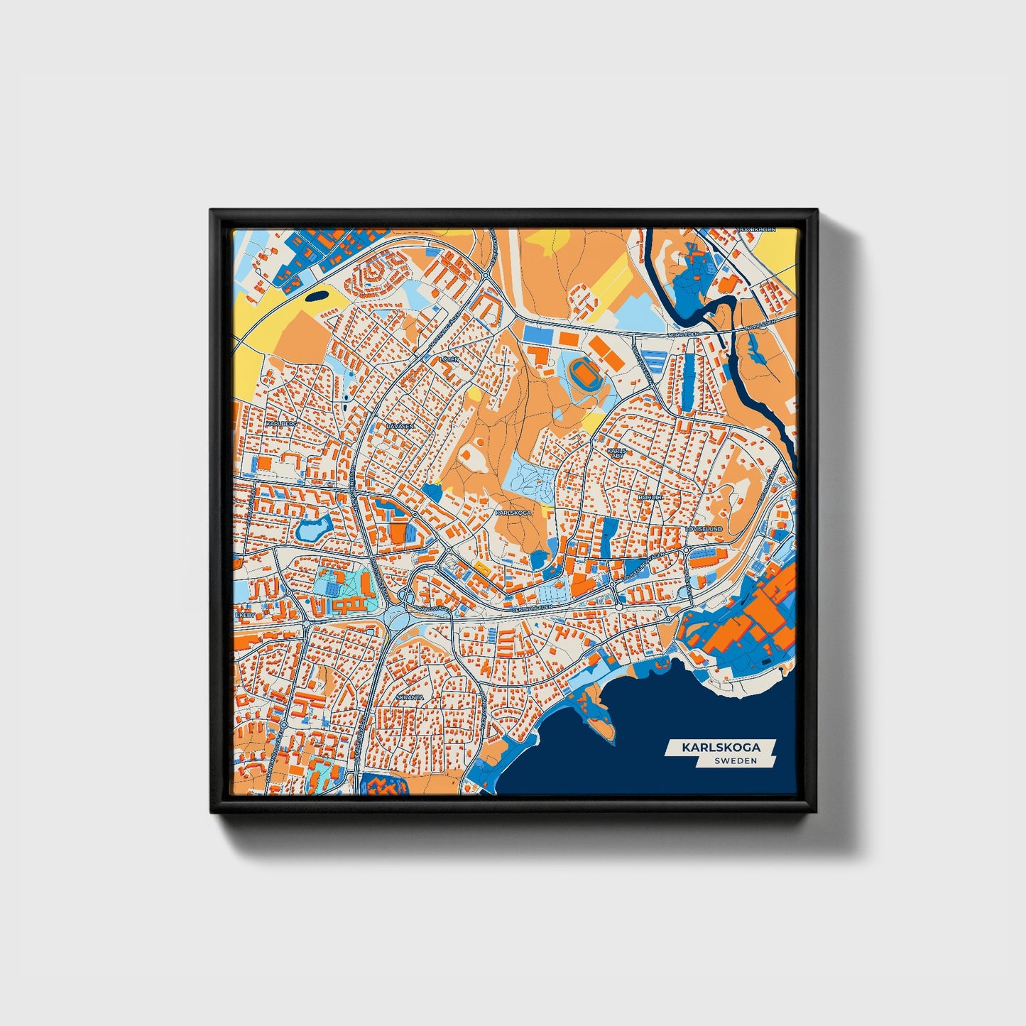 Karlskoga Sweden Colorful City Map Canvas Print • Black Framed