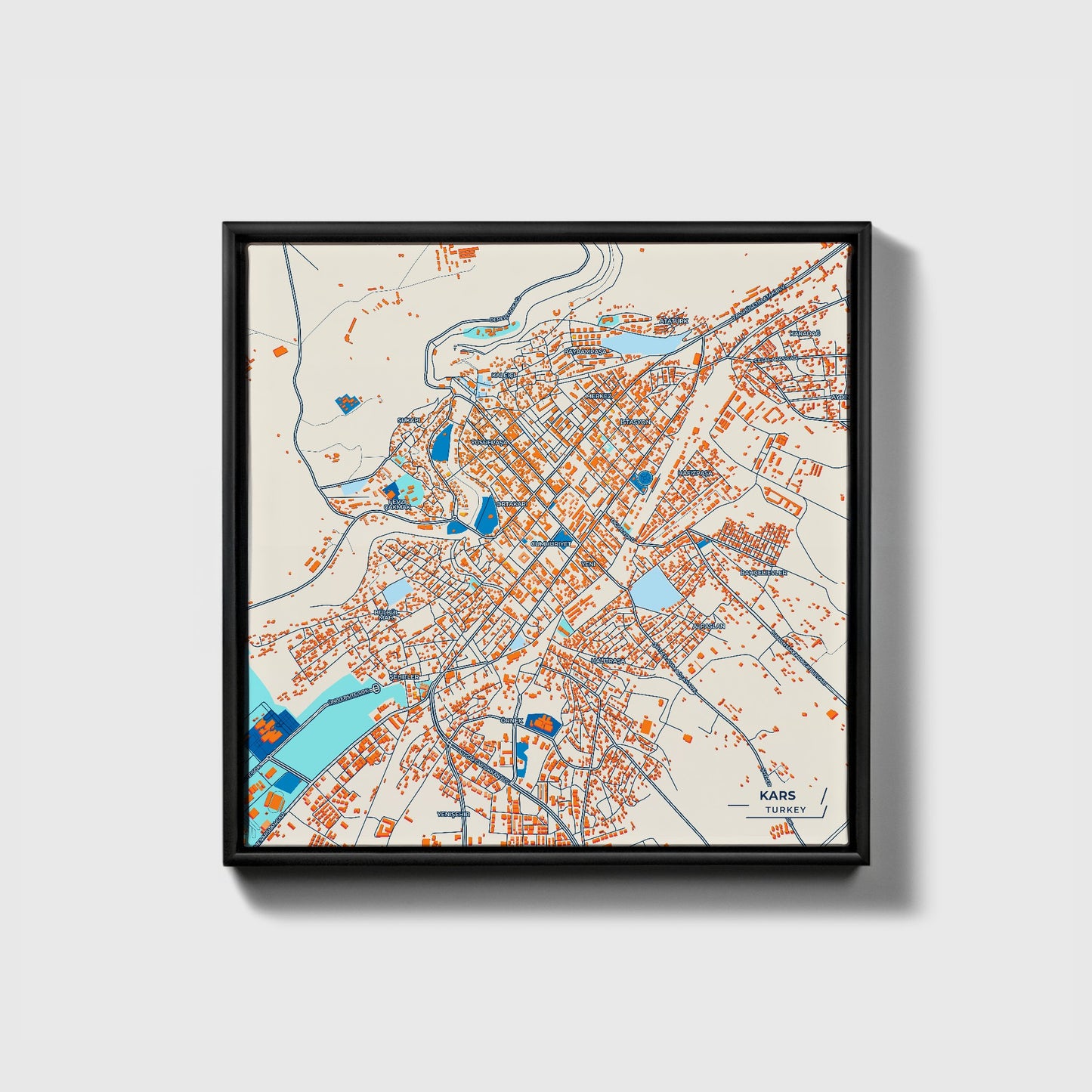 Kars Turkey Colorful City Map Canvas Print • Black Framed