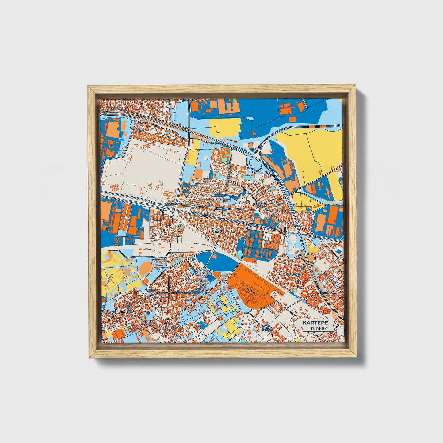 Kartepe Turkey Colorful City Map Canvas Print • Natural Wooden Framed