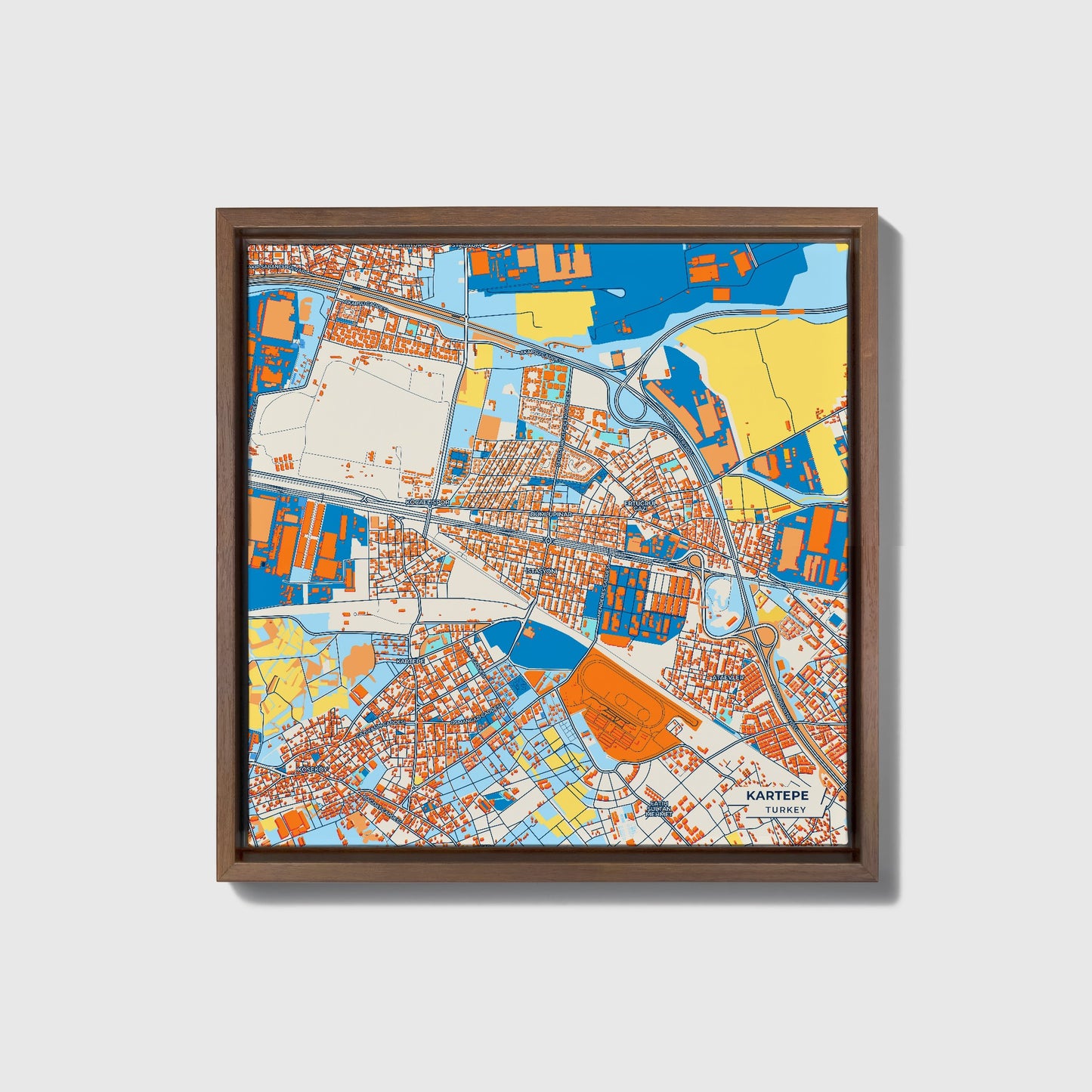 Kartepe Turkey Colorful City Map Canvas Print • Dark Wooden Framed