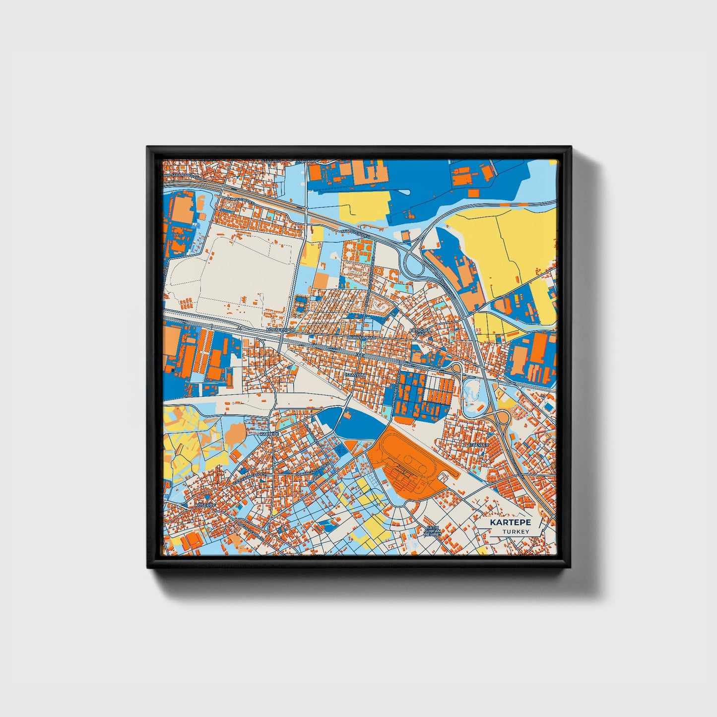 Kartepe Turkey Colorful City Map Canvas Print • Black Framed