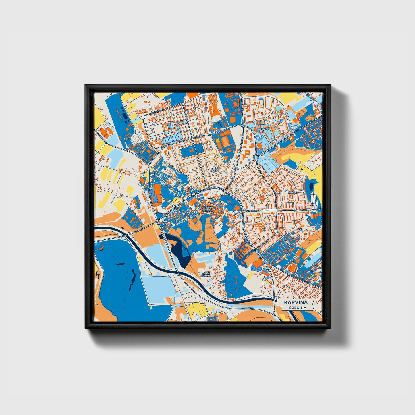 Karviná Czechia Colorful City Map Canvas Print • Black Framed
