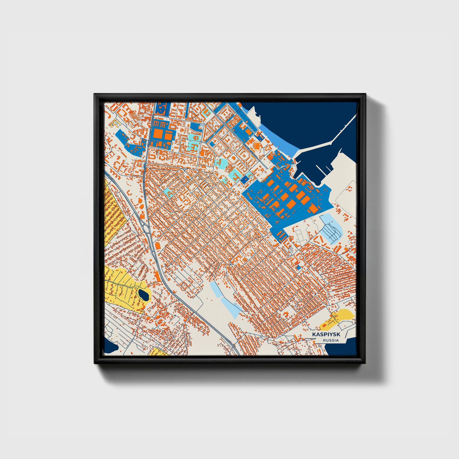 Каспийск Russia Colorful City Map Canvas Print • Black Framed