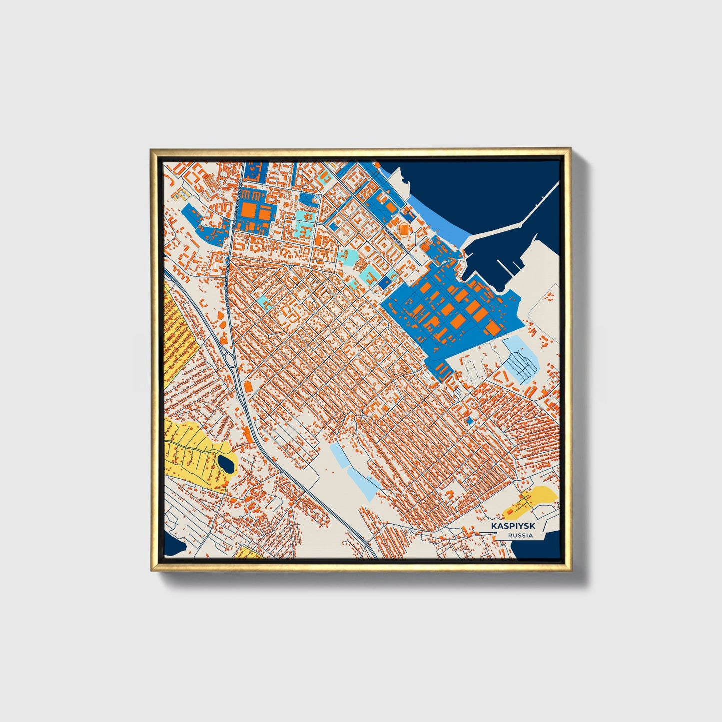 Каспийск Russia Colorful City Map Canvas Print • Gold Framed