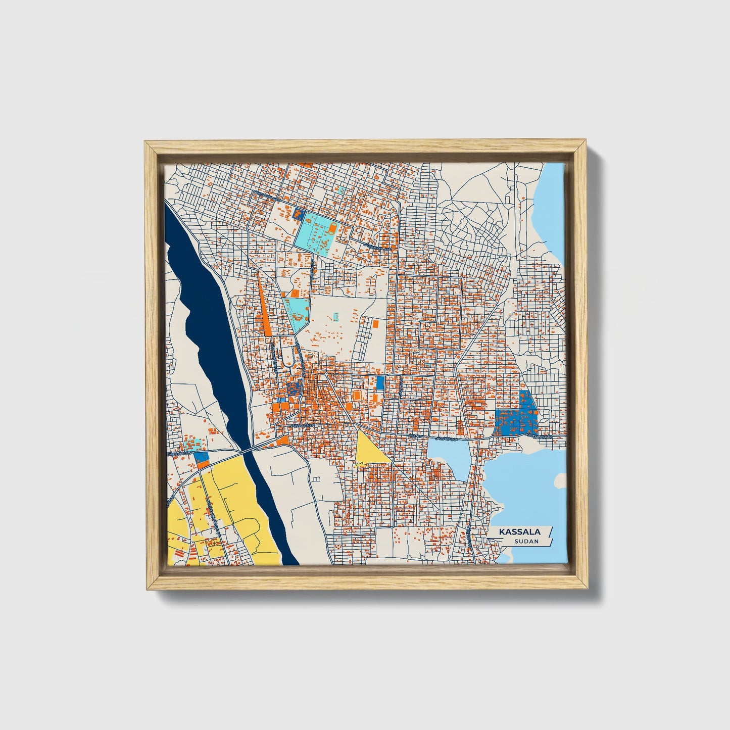 Kassala Sudan Colorful City Map Canvas Print • Natural Wooden Framed