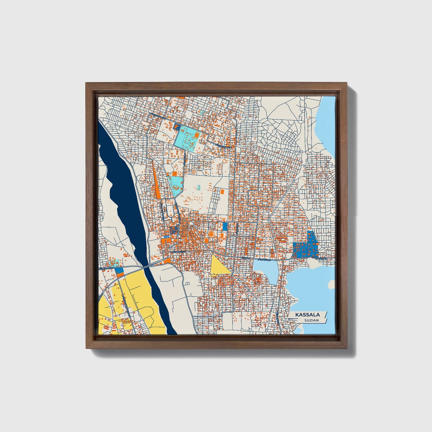 Kassala Sudan Colorful City Map Canvas Print • Dark Wooden Framed