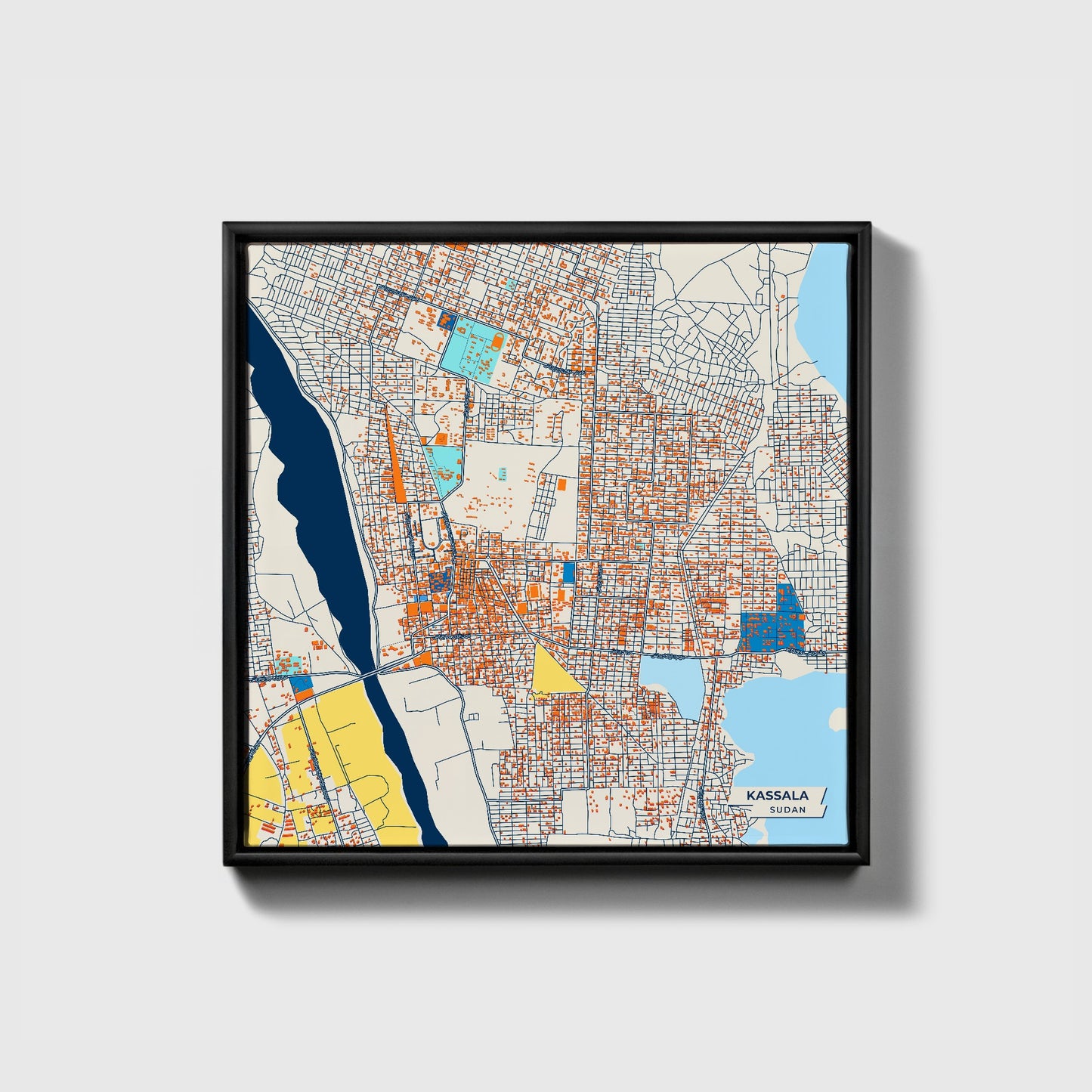 Kassala Sudan Colorful City Map Canvas Print • Black Framed