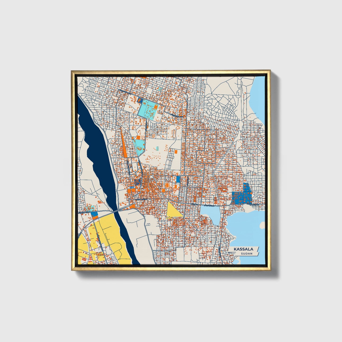 Kassala Sudan Colorful City Map Canvas Print • Gold Framed