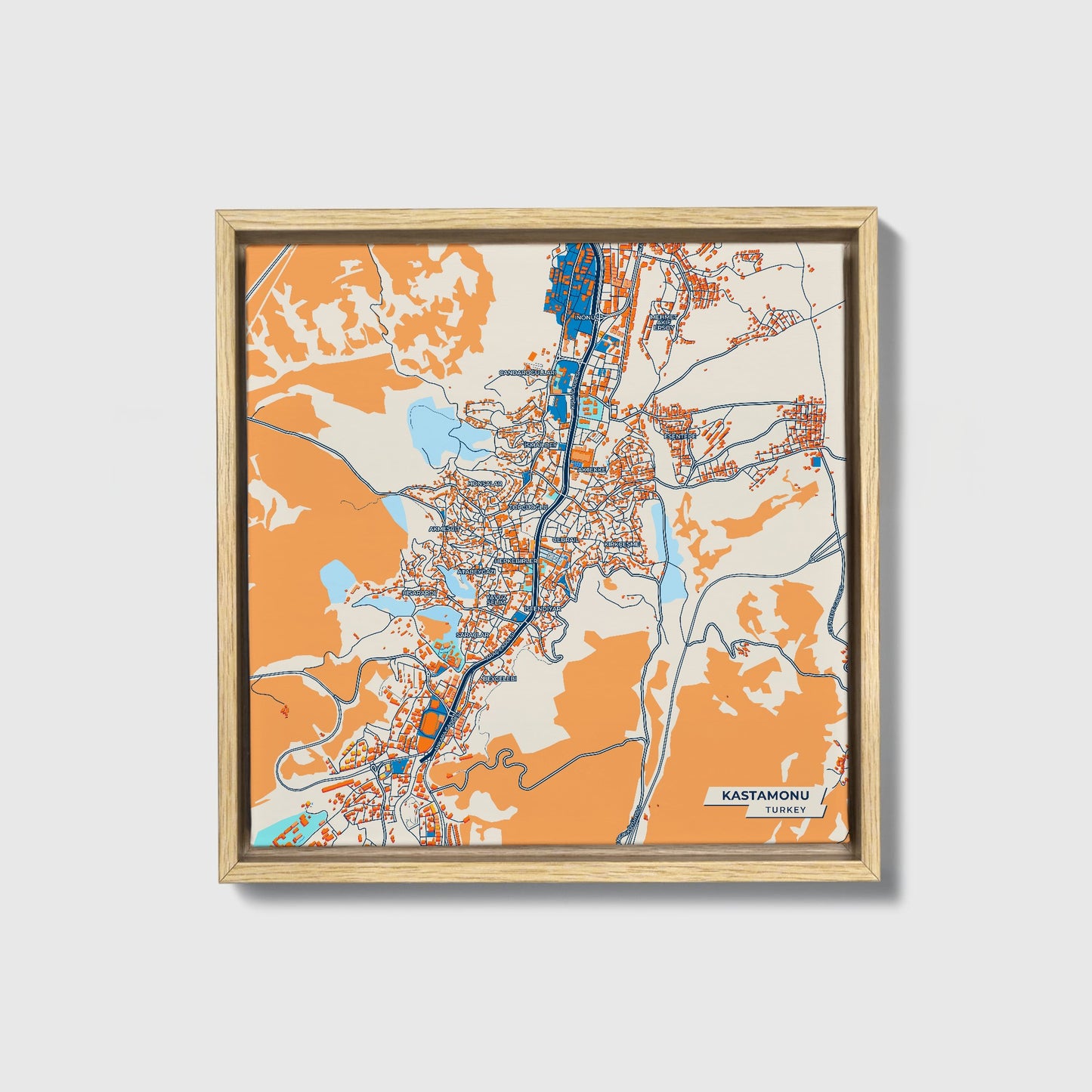 Kastamonu Turkey Colorful City Map Canvas Print • Natural Wooden Framed