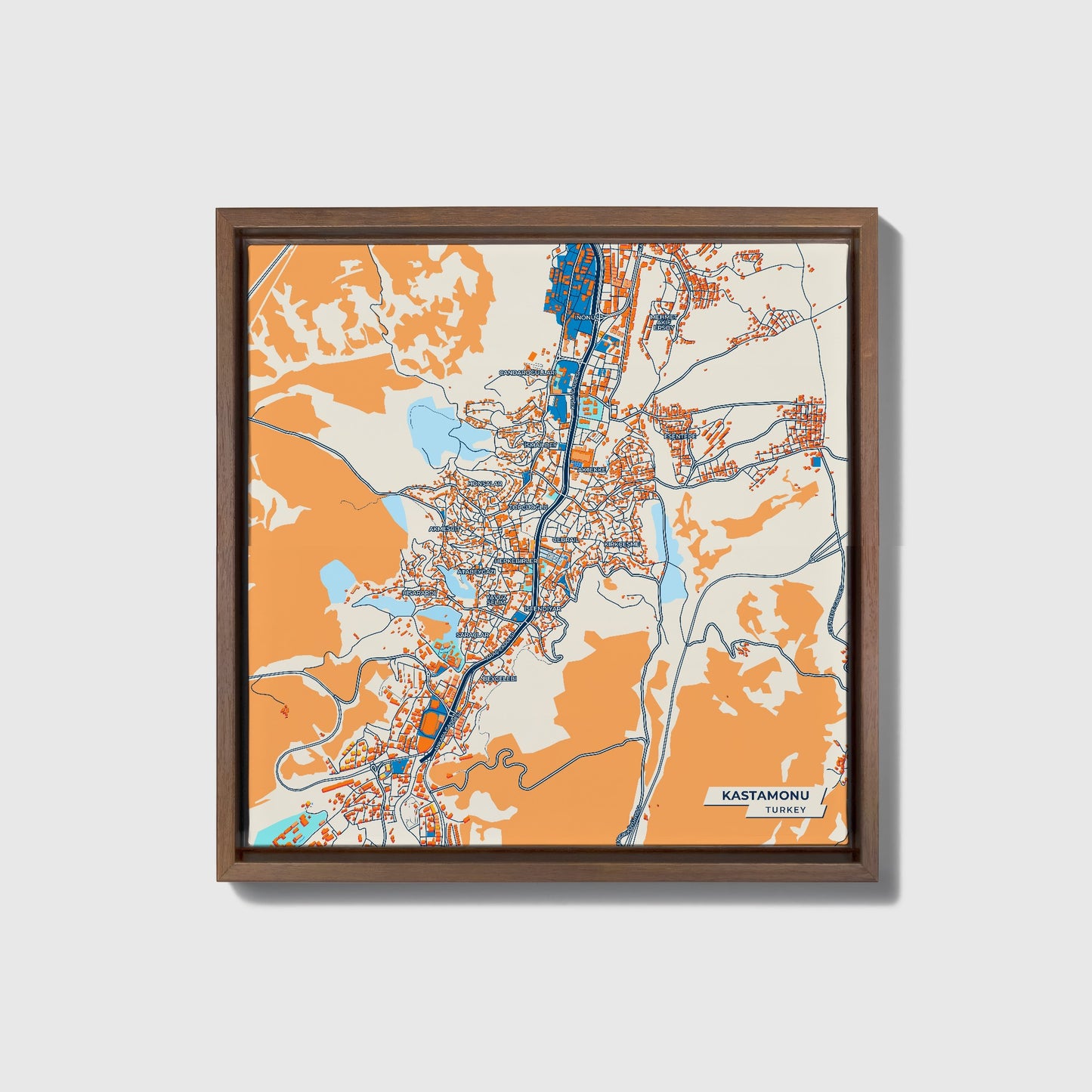 Kastamonu Turkey Colorful City Map Canvas Print • Dark Wooden Framed
